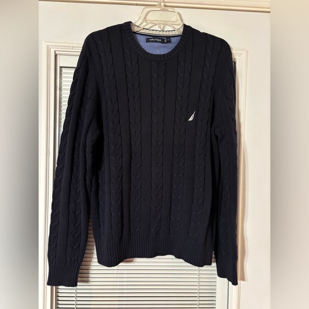 Nautica Men’s Navy Cable-Knit Crewneck Sweater